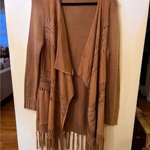 Western festival rodeo cowgirl boho Brown Fringe Cardigan tan suede like